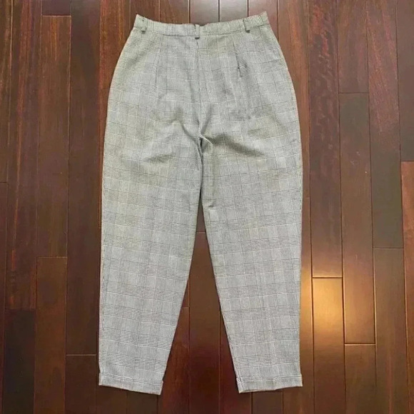 Vintage High Waisted Pleated Trouser Pants  Black White Glen Plaid 12 Petite - Picture 14 of 16